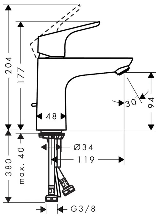 Baterie de lavoar Hansgrohe, Focus 100, cu ventil, crom