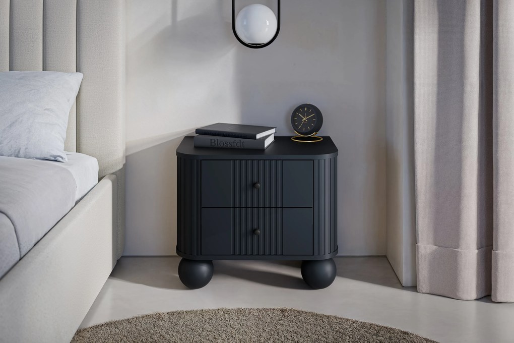 Set noptiere Vesper 56 cm - negru / mânere negre picioare rotunde