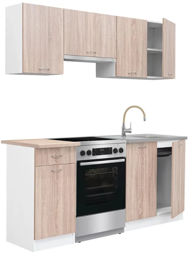 Mobilă de bucătărie Praktik 180, corp alb, față stejar sonoma