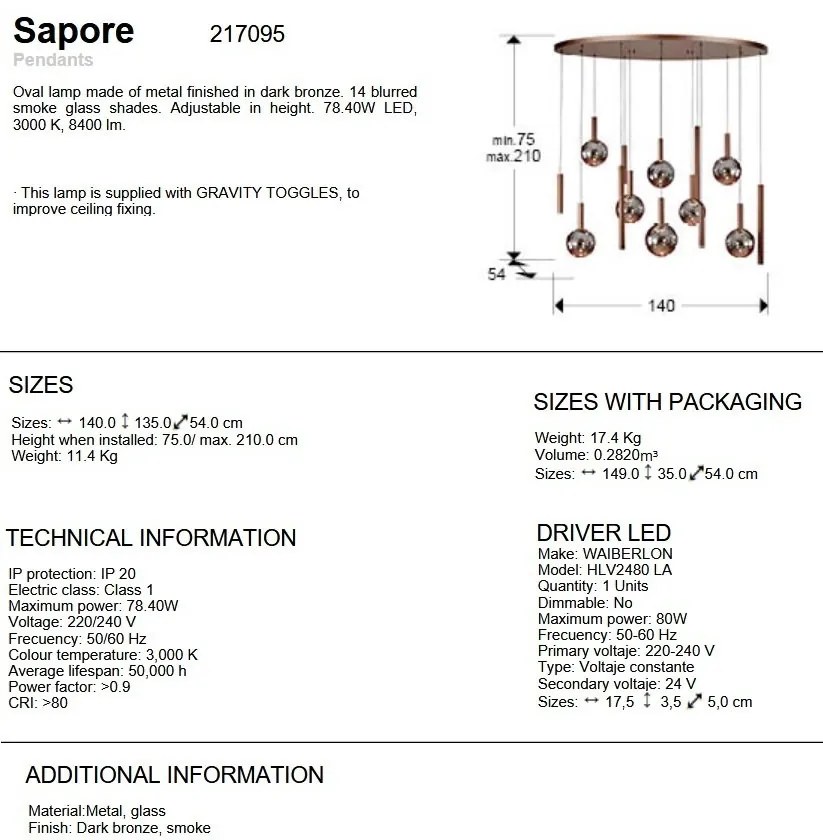 Lustra bronz inchis cu 14 pendule fumurii Sapore