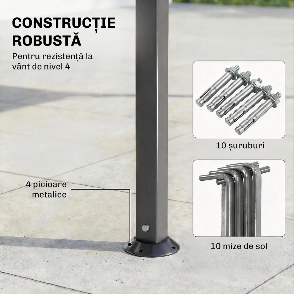 Outsunny Foișor de Grădină 3.2x3.2 m cu Acoperiș Extensibil, Foișor de Exterior cu Acoperiș Dublu Ventilat, Găuri de Drenaj, Cadru Metalic, pentru Grădină, Balcon, Petreceri, Terasă, UV30+, Gri Închis | Aosom Romania