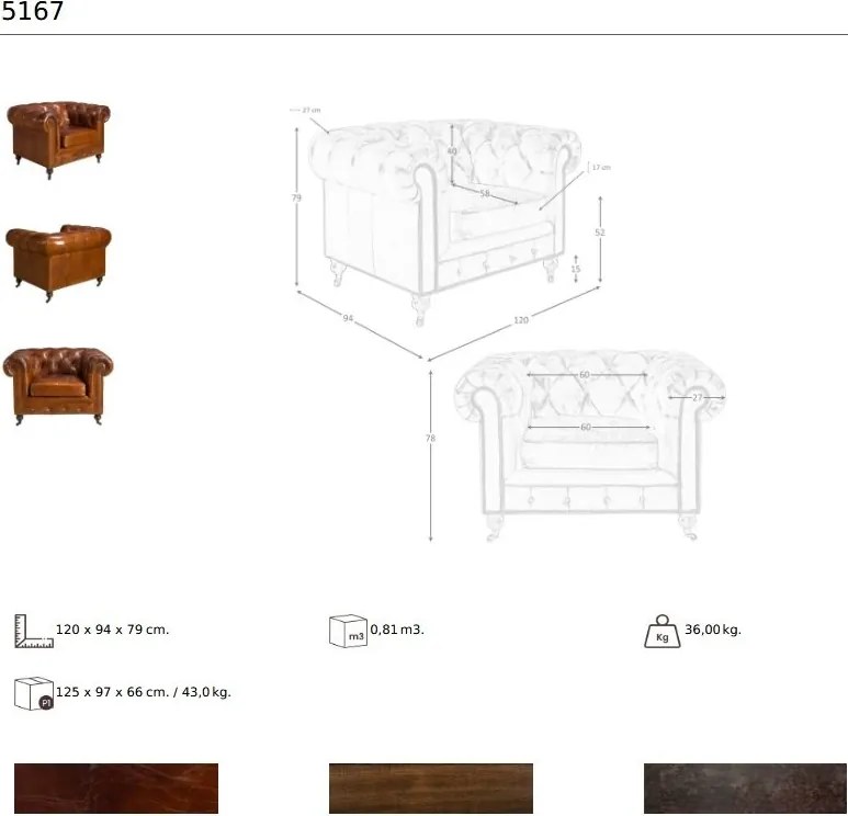 Fotoliu design italian Chesterfield piele maro