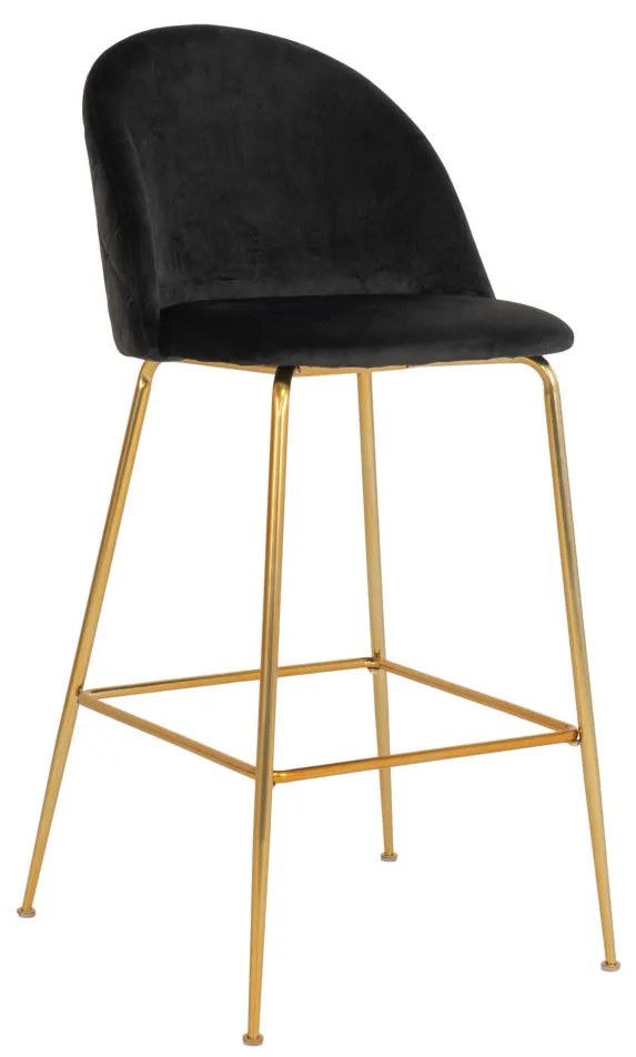 Scaun de bar Lausanne, catifea, negru, picioare cu efect de cupru