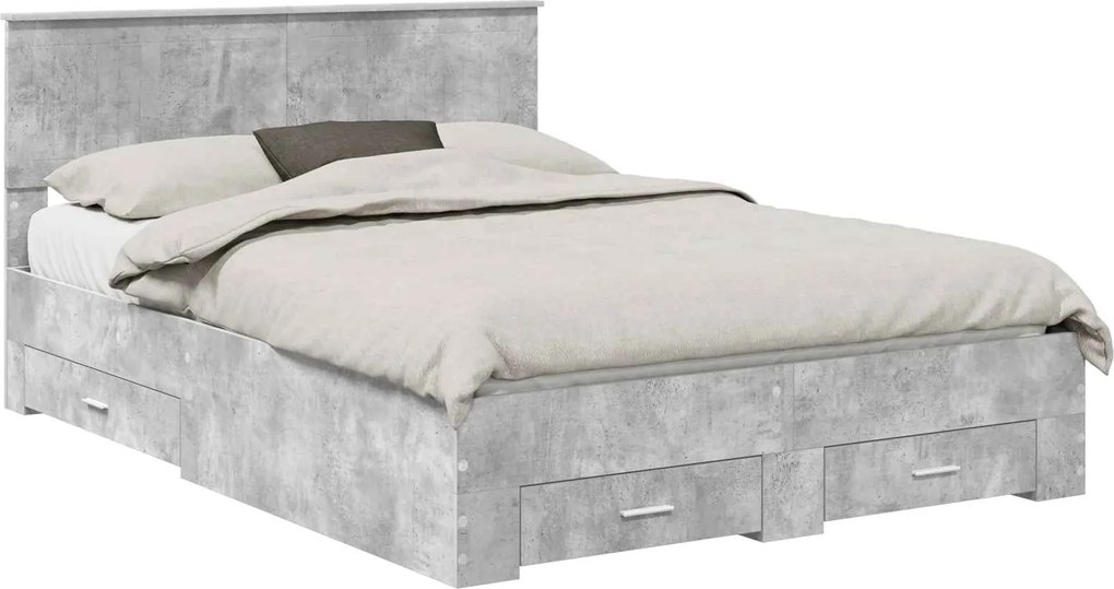 vidaXL Cadru de pat cu sertar Gri din beton 135 x 190 cm Lemn compozit
