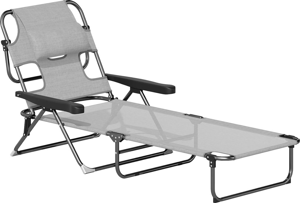 Outsunny Șezlong Pliabil Spătar Reglabil Decupaj pentru Citit Pernă pentru Cap și Brațe Sarcină 120 kg 145x72x89 cm Gri închis | Aosom Romania
