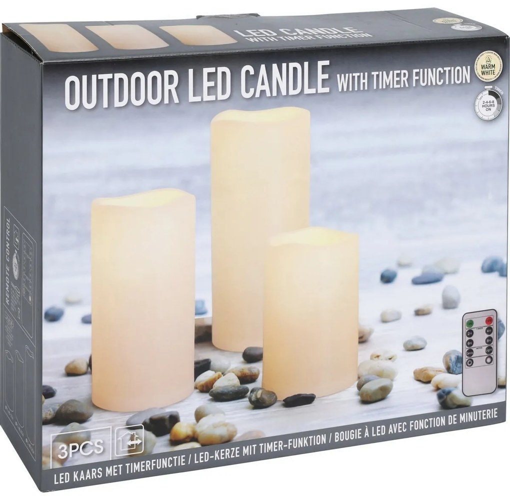 Set de lumânări intermitente LED pentru exterior,3 bucăți, crem