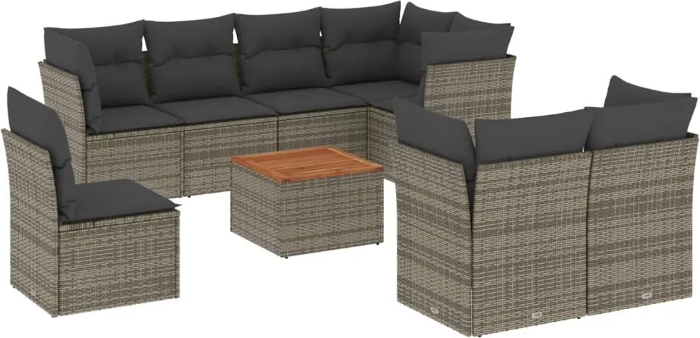 vidaXL Set canapele de grădină, 9 piese, cu perne, gri, poliratan