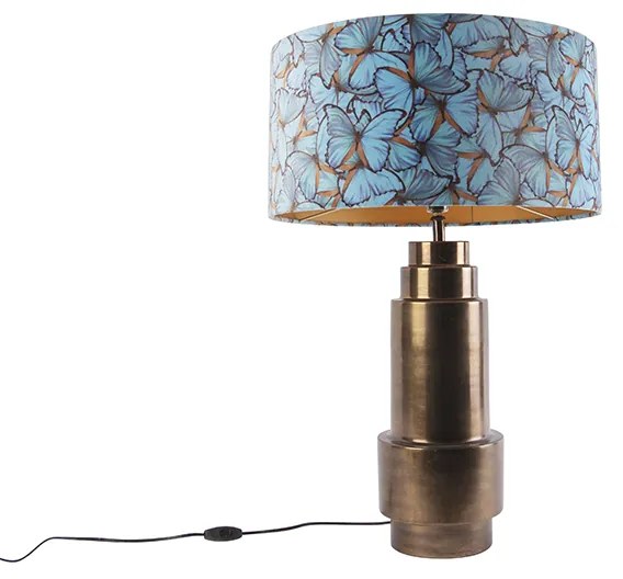 Lampă de masă bronz cu abajur din catifea cu fluture 50 cm - Bruut