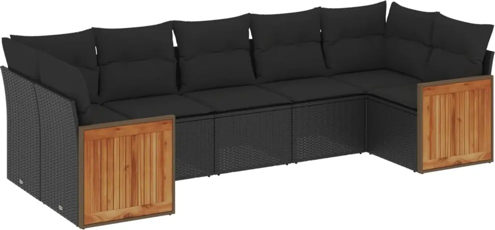 vidaXL Set canapele de grădină cu perne, 7 piese, negru, poliratan