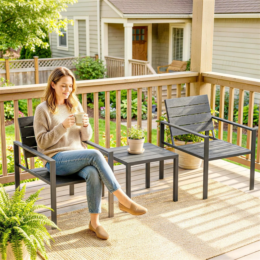 Outsunny Set Bistro Grădină 3 Piese pentru 2 Persoane, Masă și Scaune de Exterior cu Cadru Metalic, Mobilier din Plastic pentru Terasă | Aosom Romania