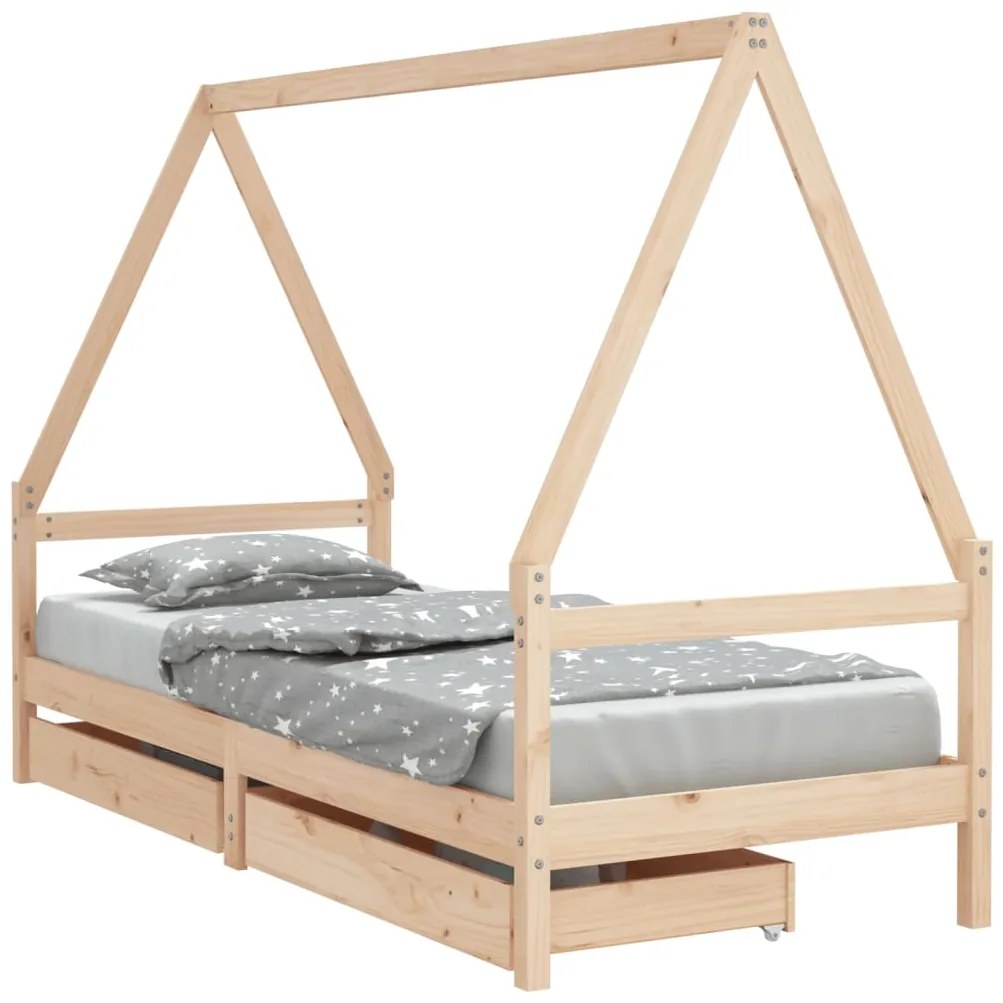 834468 vidaXL Cadru de pat cu sertare de copii, 90x200 cm, lemn masiv pin