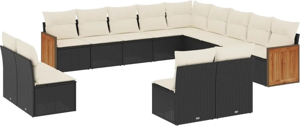 vidaXL Set mobilier de grădină cu perne, 13 piese, negru, poliratan