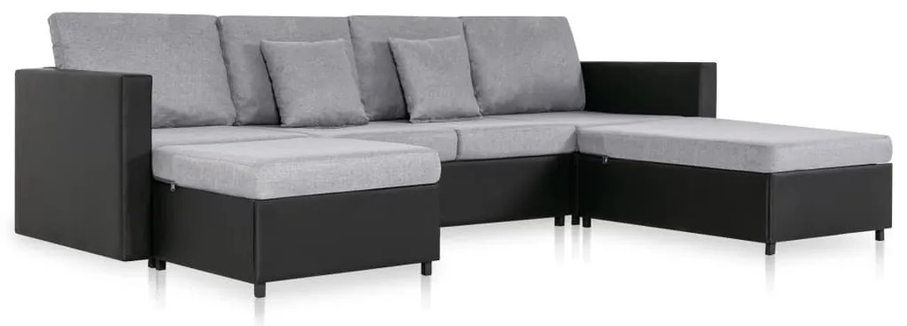 287216 vidaXL Canapea extensibilă cu 4 locuri, negru, piele ecologică