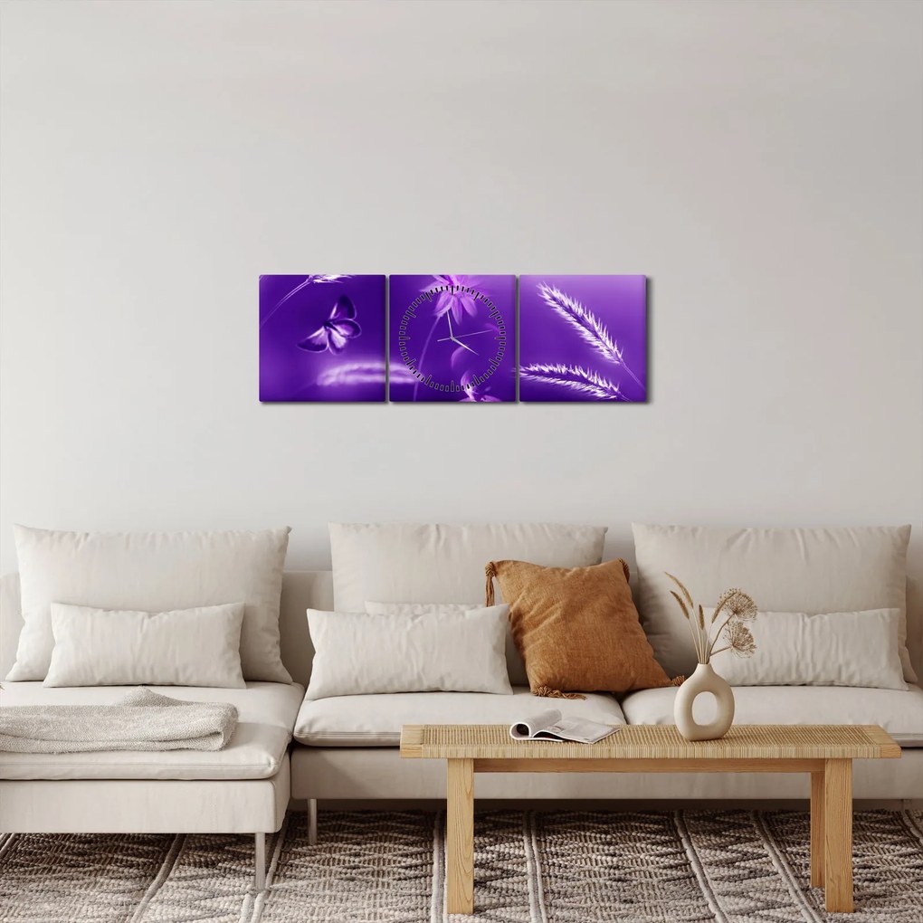 Tablou - Lunca cu fluturi (cu ceas) (90x30 cm)