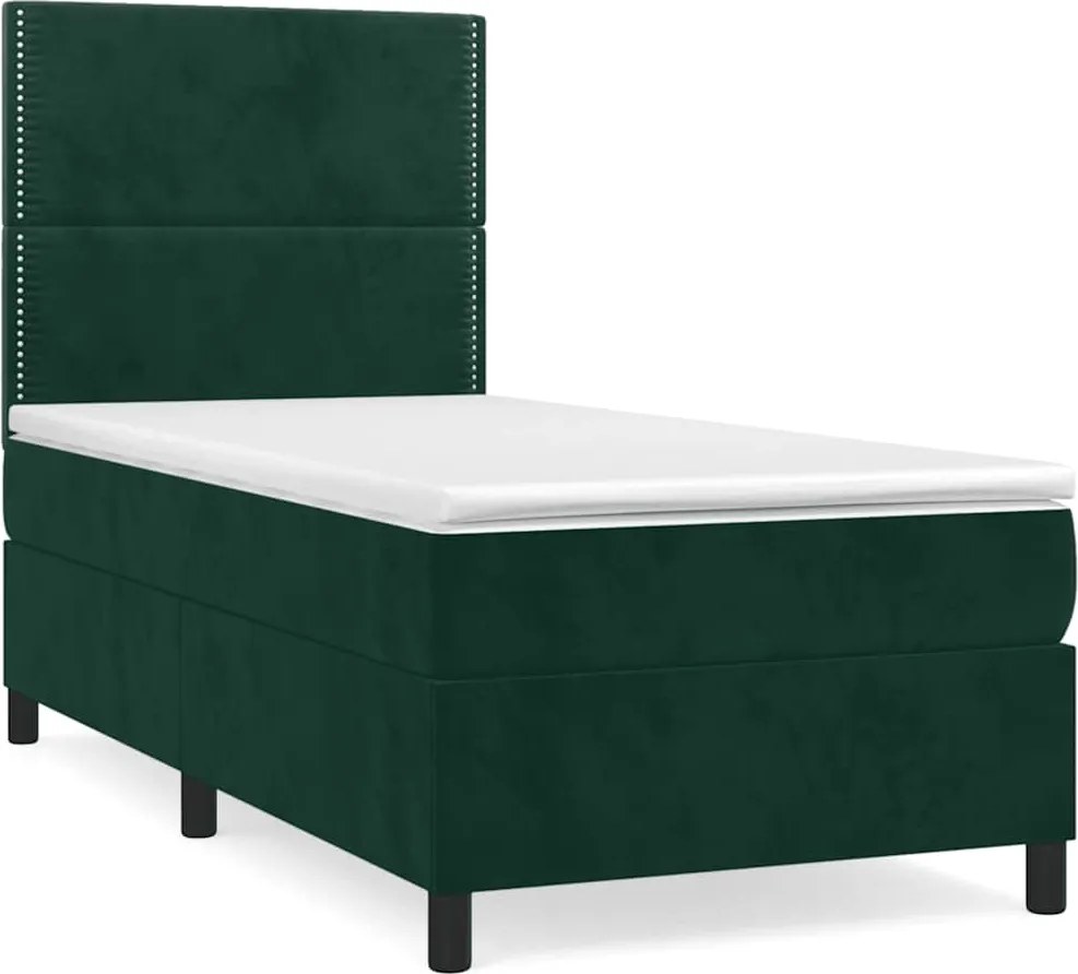 vidaXL Pat box spring cu saltea, verde închis, 90x200 cm, catifea