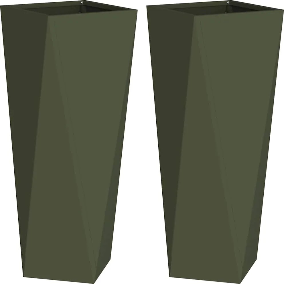 vidaXL Jardinieră 2 pcs Verde măsliniu 30 x 30 x 75 cm Oțel