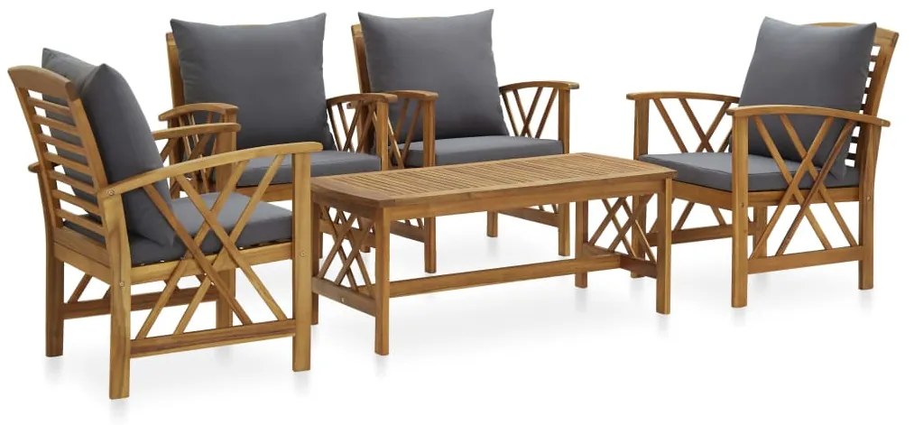 vidaXL Set mobilier de grădină cu perne, 5 piese, lemn masiv de acacia