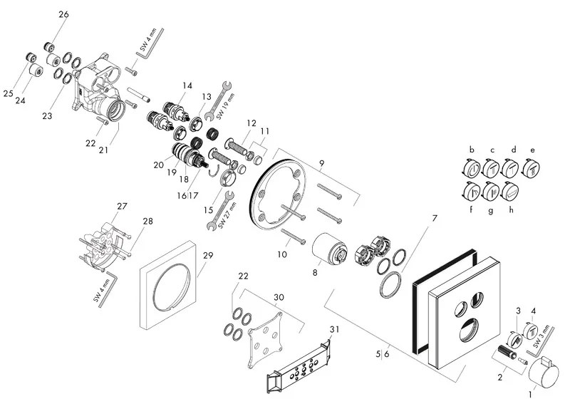 Baterie cu termostatat Hansgrohe, ShowerSelect Glass, cu 2 functii, finisaj sticla, alb crom