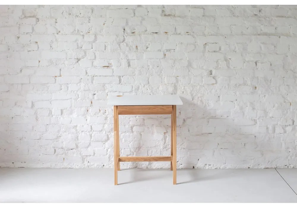 Birou cu bază din lemn de frasin Ragaba Luka, lungime 65 cm, alb