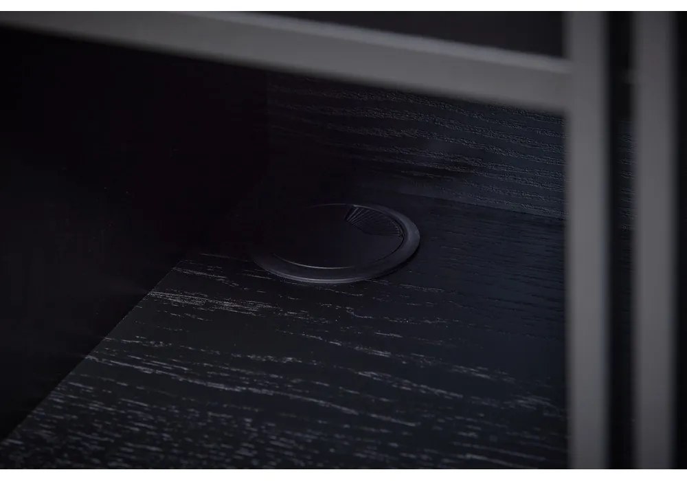 Comodă neagră joasă cu aspect de lemn de stejar 188x75 cm Ende – Woodman