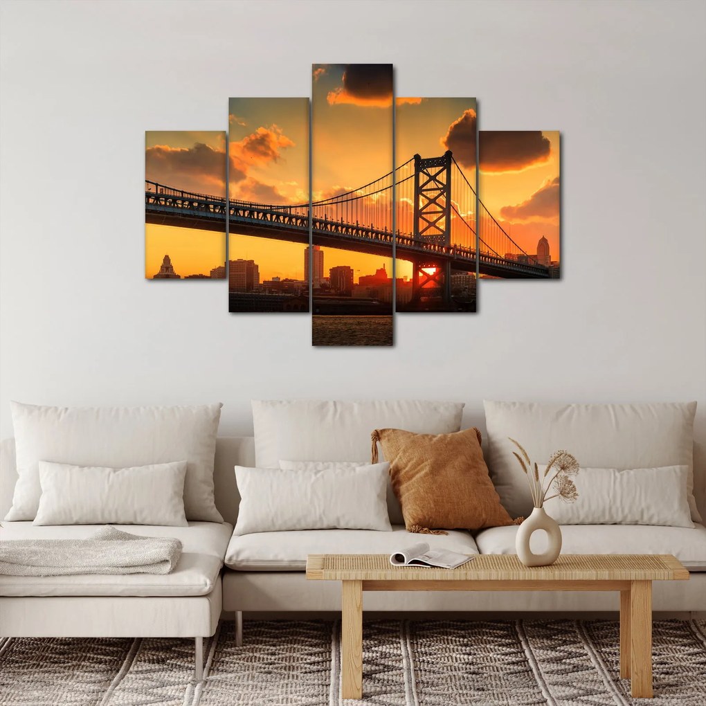 Tablou - Apus de soare peste Podul Ben Franklin, Philadelphia (150x105 cm)