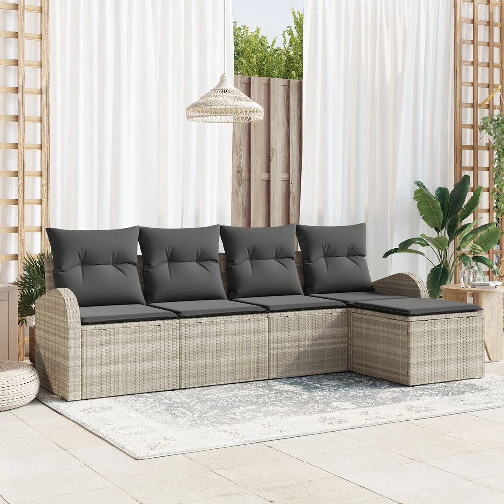 vidaXL Set de canapele pentru grădină 5 pcs Gri deschis Rattan poli
