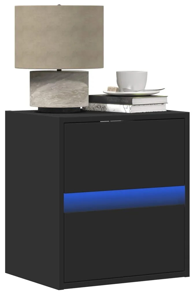 vidaXL Noptiere montate pe perete cu lumini LED, 2 buc., negru