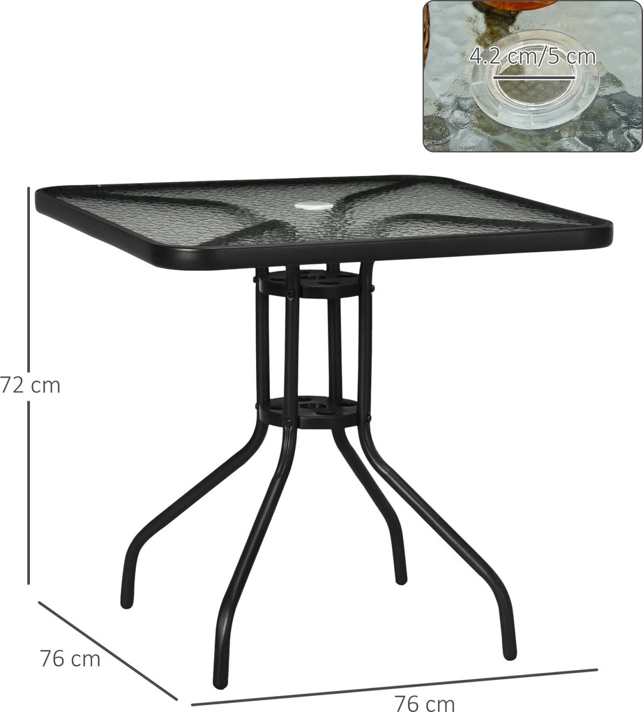 Outsunny Masă de grădină detașabilă metal 76x76 cm rezistentă la intemperii masă pentru balcon cu orificiu pentru umbrelă, antiderapant Negru | Aosom Romania