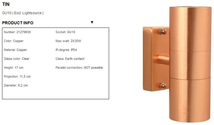 Aplica de perete exterior dubla, IP54 Tin cupru 21279930 NL