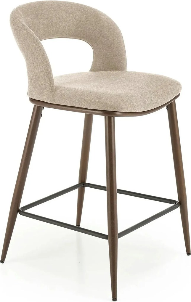 Scaun de bar bej H114, stofa clasica/otel, 48x52x92 cm