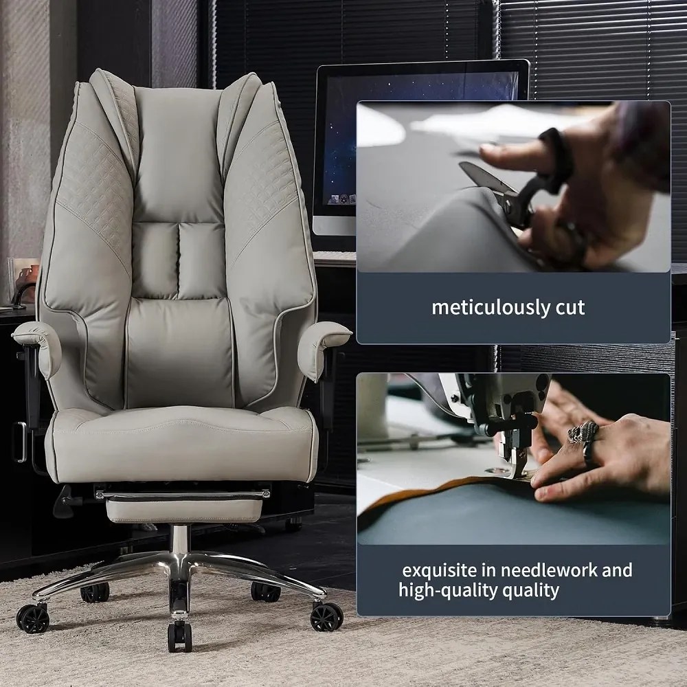 Scaun directorial, Rezistent 180 kg, Sezut cu Arcuri Metalice și Spumă, cotiere reglabile inaltime, piele PU, Gri