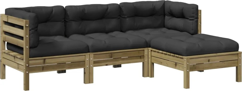 vidaXL Set canapele de grădină cu perne, 4 piese, lemn de pin tratat