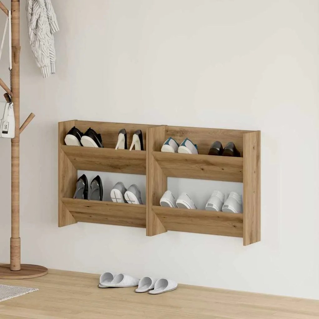 vidaXL Dulapuri pentru pantofi de perete 2 pcs stejar artizanal