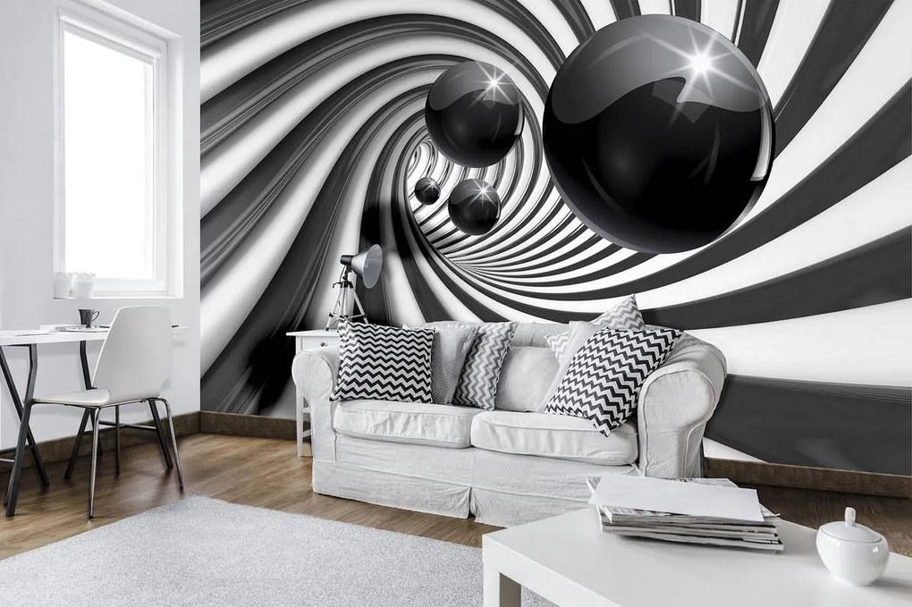 Fototapet - 3D tunel alb negru (254x184 cm), în 8 de alte dimensiuni noi