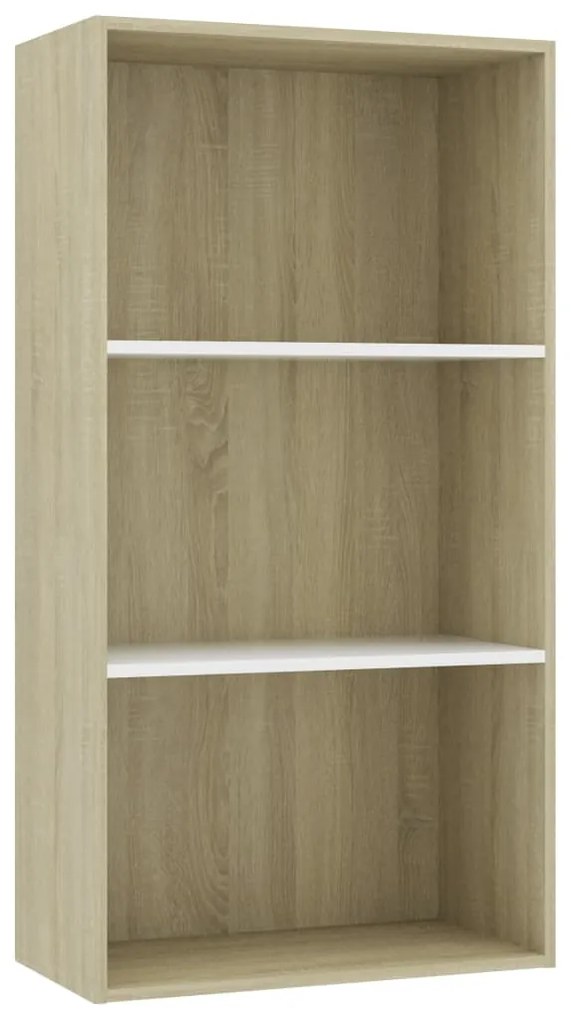 800977 vidaXL Bibliotecă cu 3 rafturi alb/sonoma 60x30x114 cm, lemn prelucrat