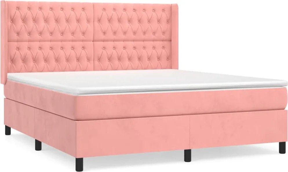 vidaXL Pat box spring cu saltea, roz, 180x200 cm, catifea