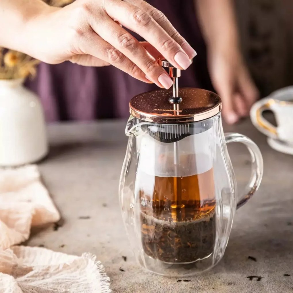 Infuzor pentru cafea/ceai, sticlă, culoare cupru, 0,35L Klausberg KB7721, cu perete dublu