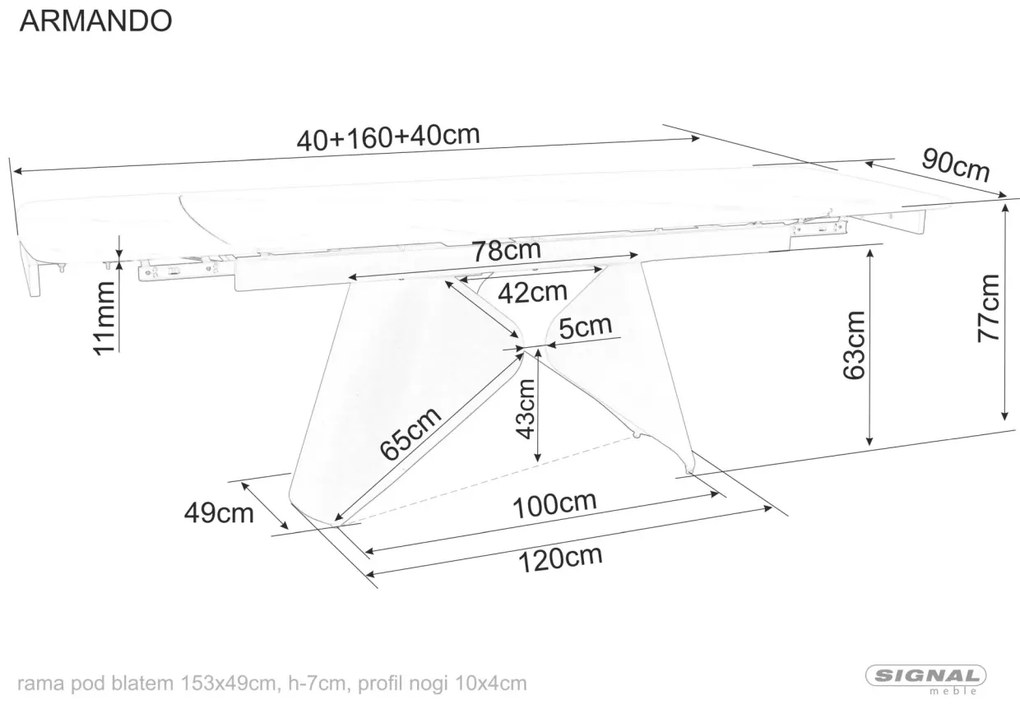 Masa extensibila Armando alb/negru L160-240xl90 cm