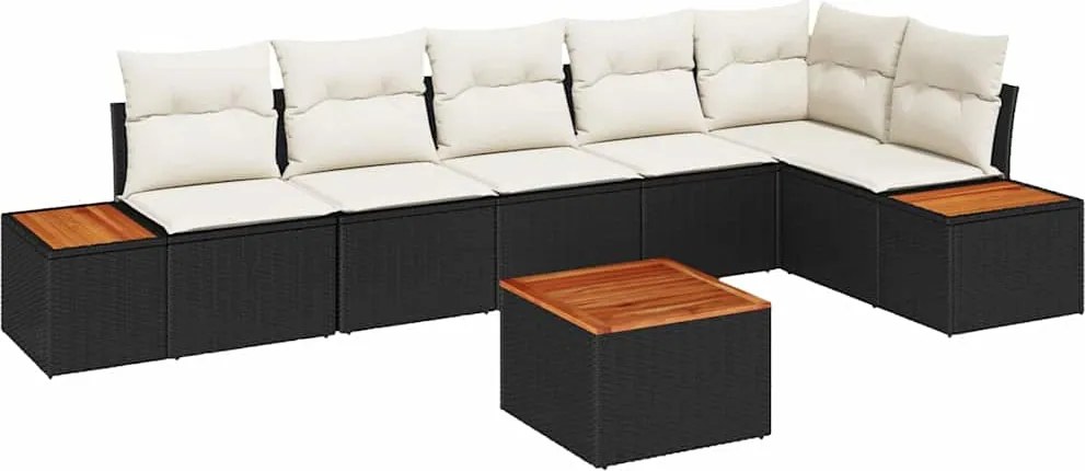 vidaXL Set de canapele pentru grădină cu pernă 7 pcs Negru Rattan poli