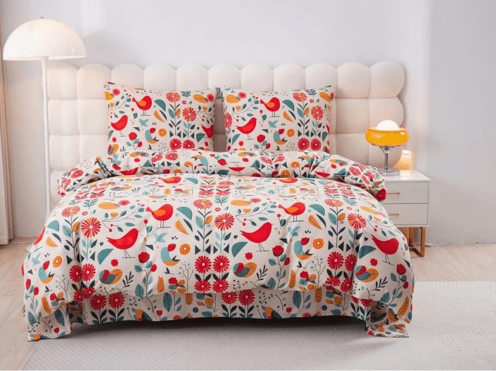 Lenjerie de pat din microfibra RETRO BIRD colorata Dimensiune lenjerie de pat: 2 buc 70 x 90 cm | 200 x 220 cm
