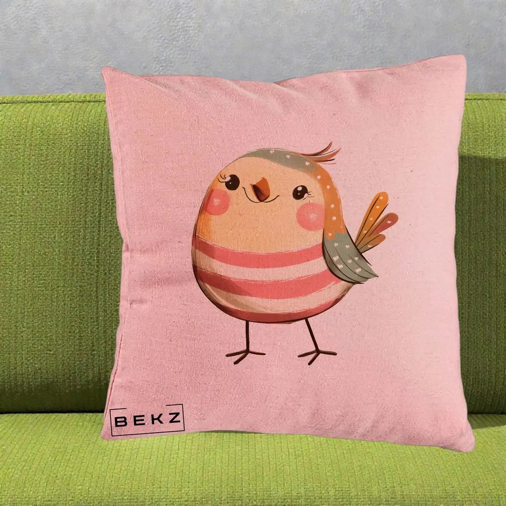 Perna Decorativa Pui Kawaii Pastel Dungat, 40x40 cm, Roz, Husa Detasabila, Perna Inclusa, BEKZ®