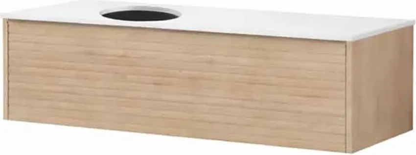 Set dulap baza suspendat KolpaSan Orphia canelat 1 sertar 120 cm finisaj acacia cu blat Kerrock