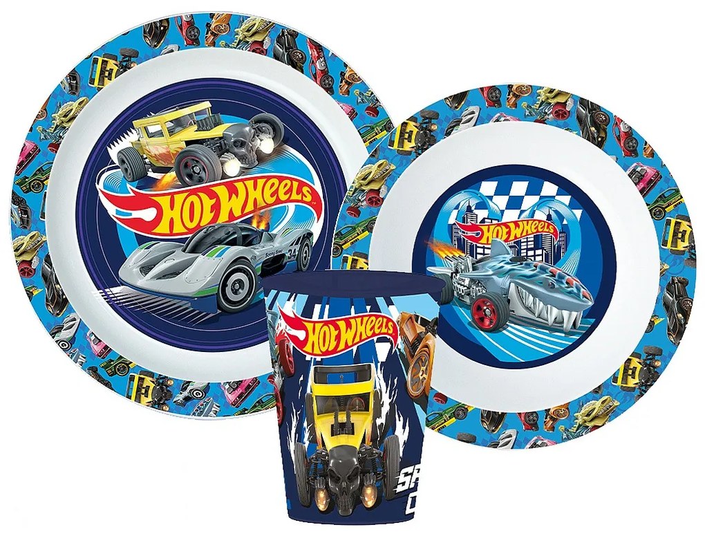 Hot Wheels Blue Fire set de tacâmuri, set de plastic micro, cu pahar de 260 ml