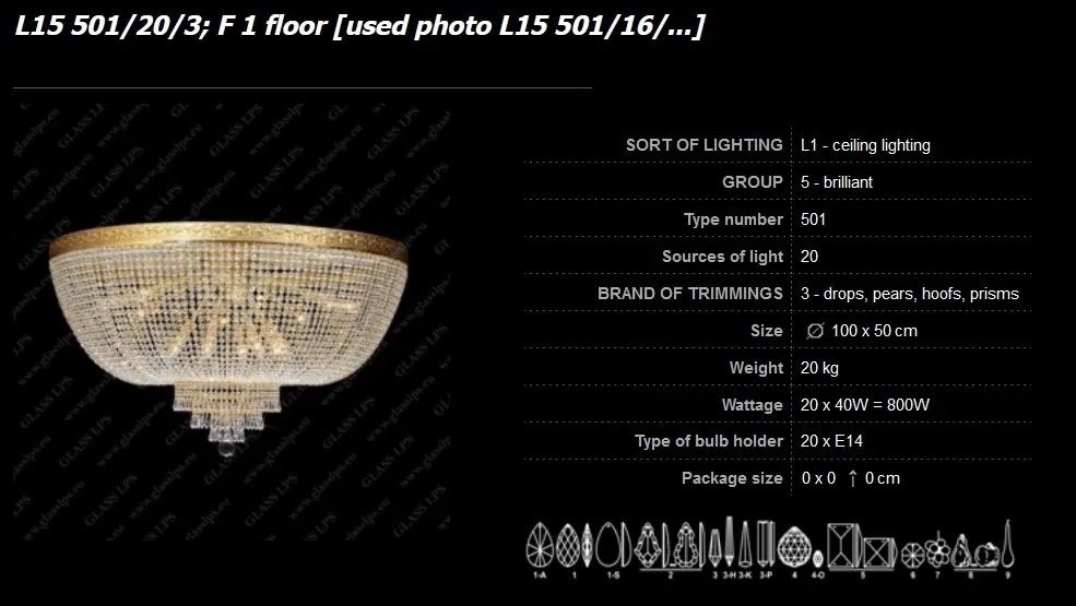 Plafoniera cristal Bohemia, L15 501/20/3; F 1 floor