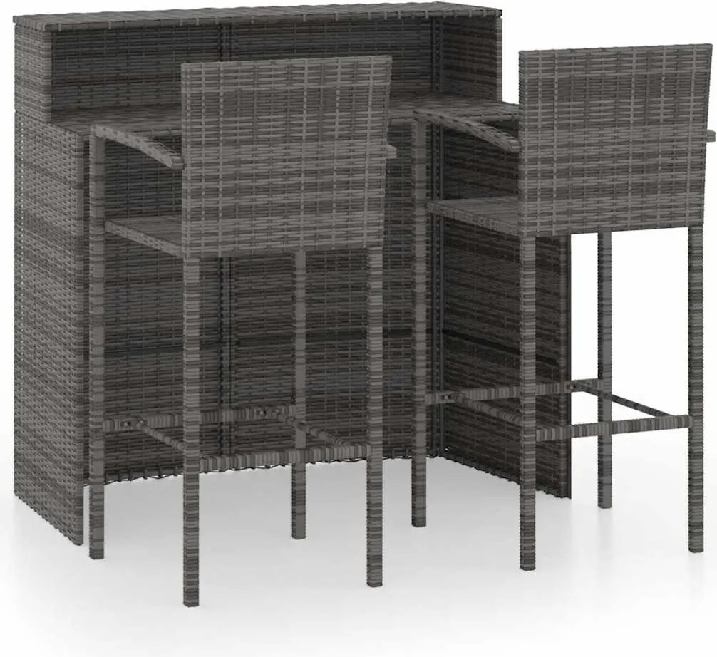 vidaXL Set mobilier de bar de grădină, 3 piese, gri