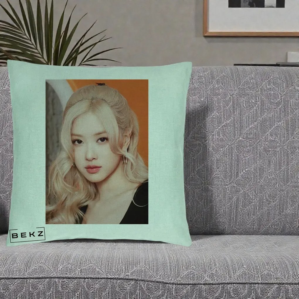 Perna Personalizata K-pop BLACKPINK cu Funda Rosie, 40x40 cm, Verde Menta, Husa Detasabila, Perna Inclusa, BEKZ®