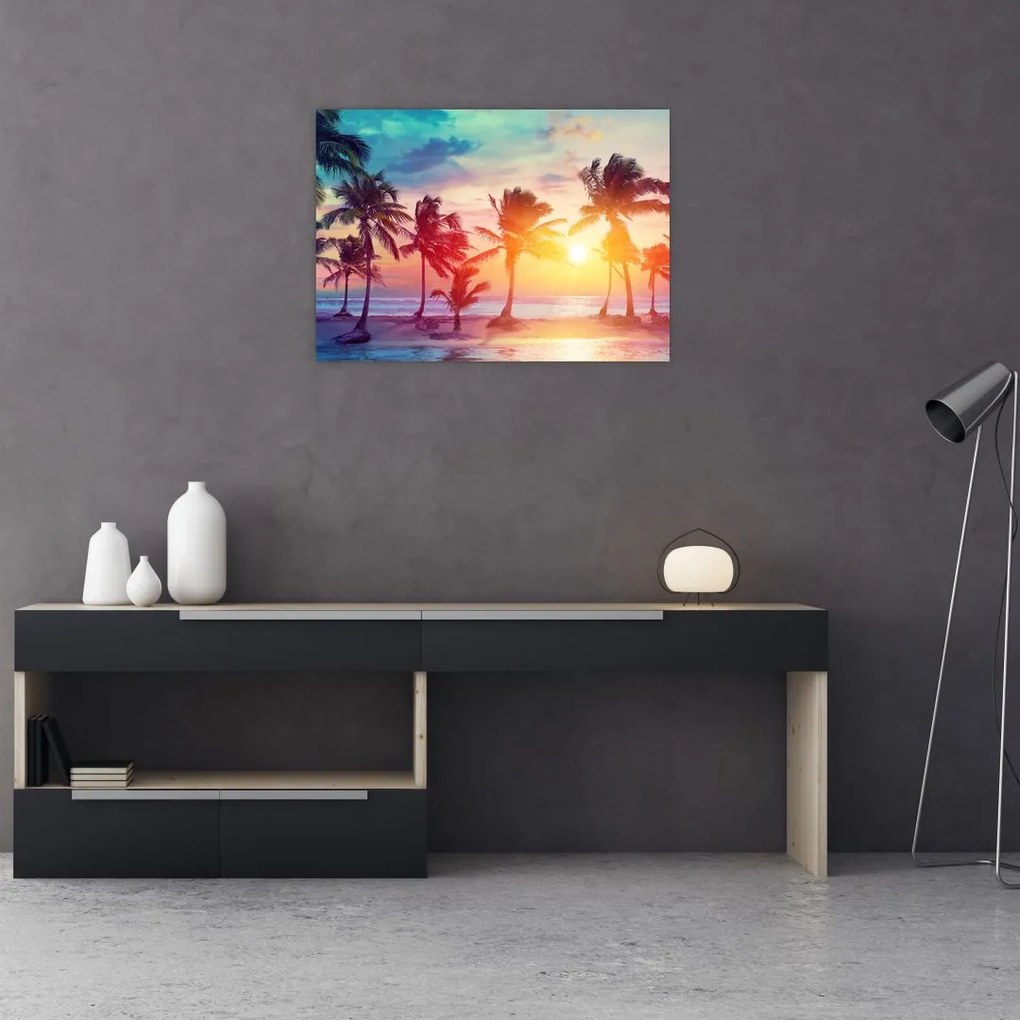 Tablou pe sticlă - Apus de soare tropical (70x50 cm)
