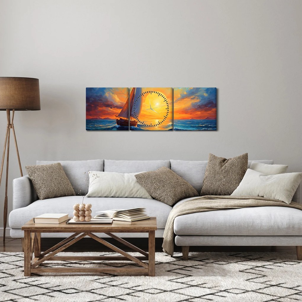 Tablou - Sailboats (cu ceas) (90x30 cm)