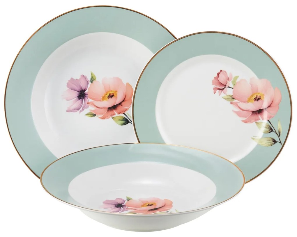 Serviciu de masa, 18 piese, 6 persoane, Flores