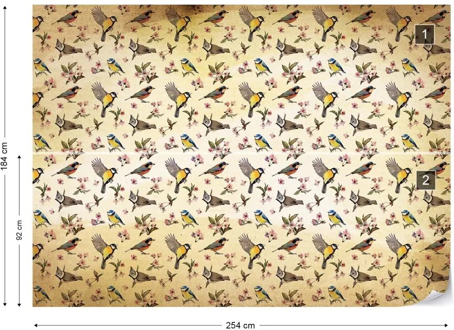 GLIX Fototapet - Vintage Bird Pattern Sepia Vliesová tapeta  - 254x184 cm